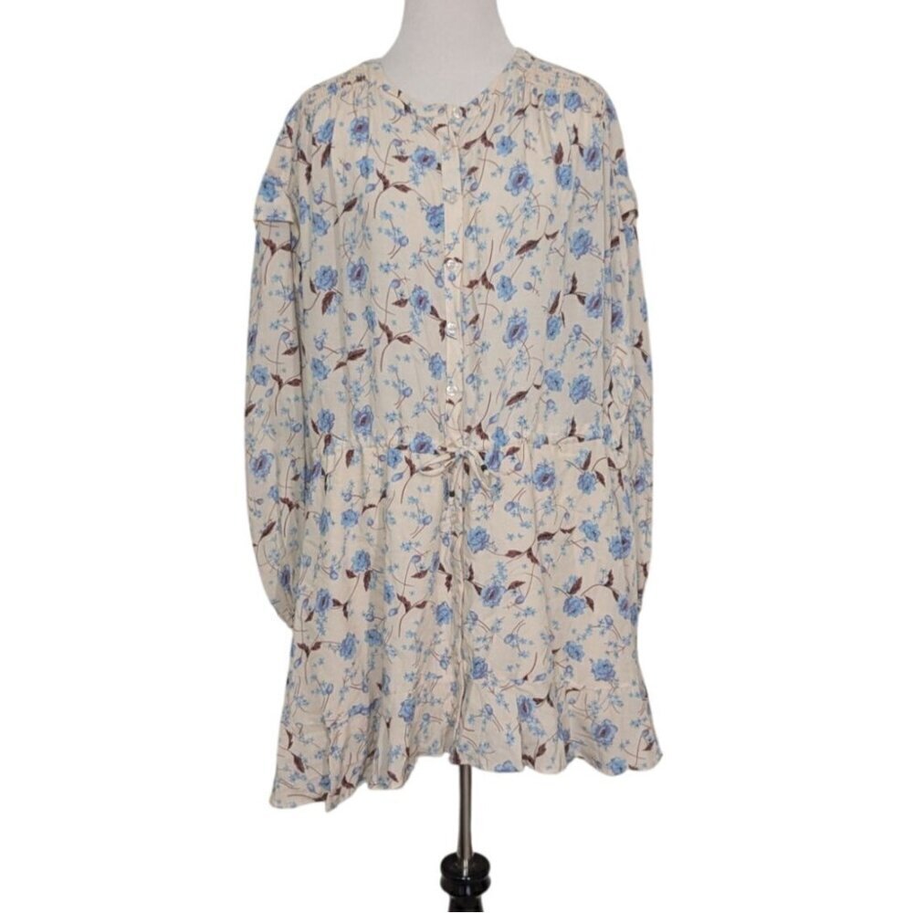 Free People Flower Fields Mini Dress Womens Size XS Floral Ruffle Hem Oversized